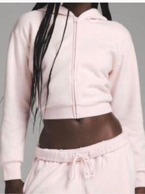Skims Cropped Zip Hoodie Set in Soft Pink